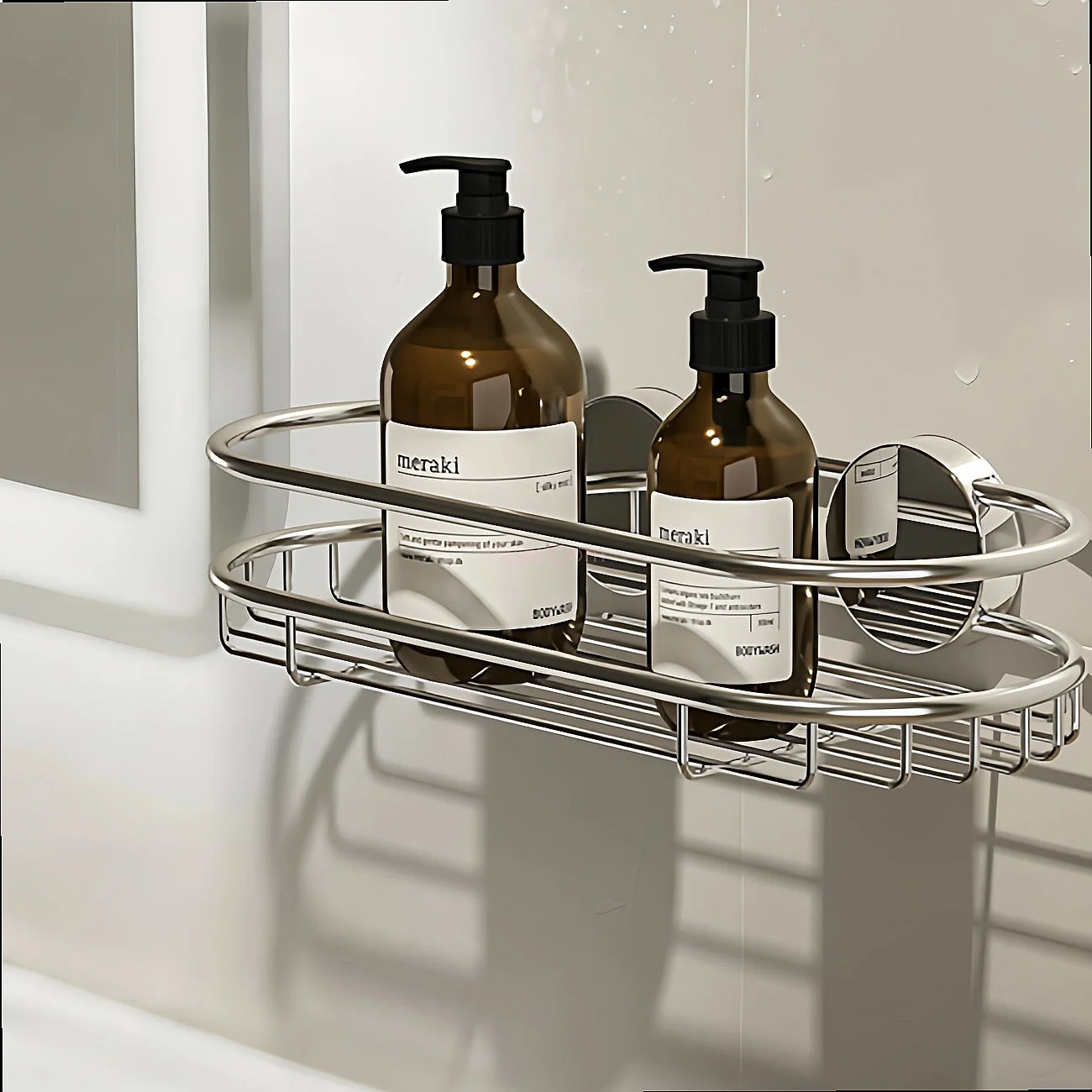 Stainless Steel Suction Shelf No Drill Bathroom Wall Towel Rack Multi-Purpose Storage Organizer