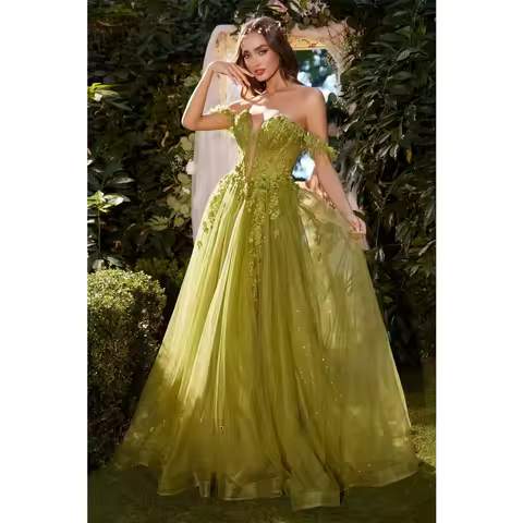 Sparkly Applique Evening Dress Off Shoulder Formal Wedding Party Prom Dresses Elegant Woman Happy Graduation