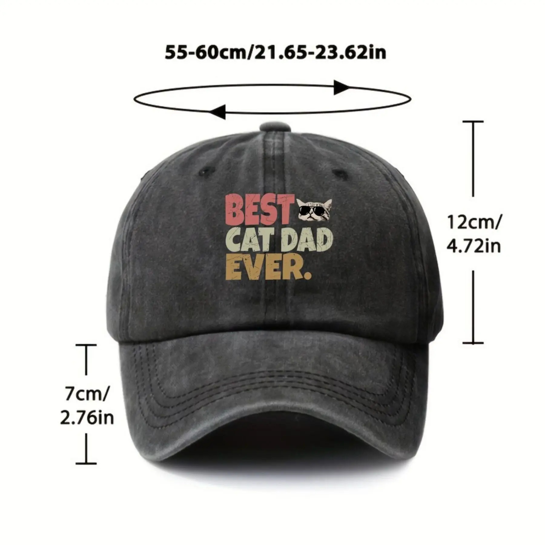 Best-Cat-Dad-Ever-Retro-Grunge-Baseball-Cap-Unisex-Washed-Cotton-Sun-Hat-for-Casual-Outdoor-Wear
