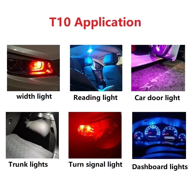 Car LED T10 W5W Canbus Glass COB 6000k Reading Light Auto Door License Bulb 194 192 168 DC 12V White Blue Red Side Marker Lamp