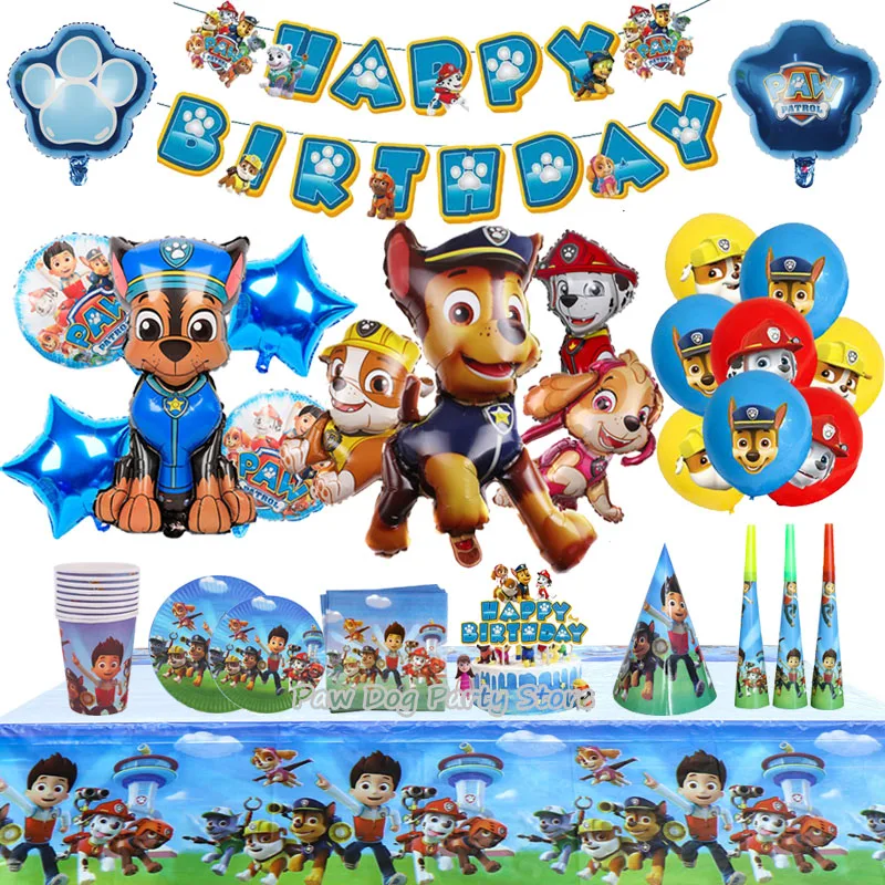 PAW Patrol dekoracje urodzinowe balon foliowy jednorazowe zastawy stołowe zestaw pies Chase Marshall Skye dla dzieci materiały urodzinowe