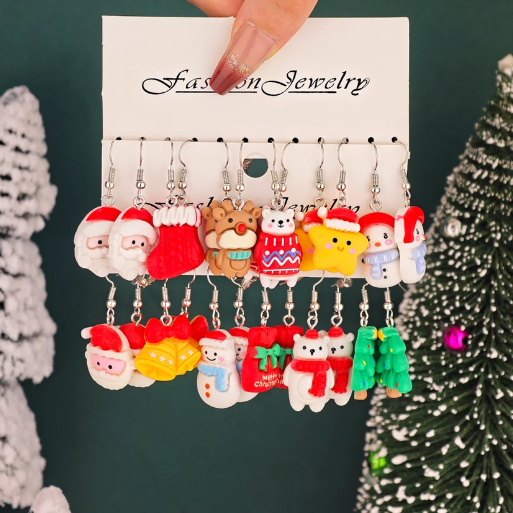 New Cute Cartoon Christmas Resin Earrings Daily Versatile Christmas Tree Gingerbread Man Earrings Gift