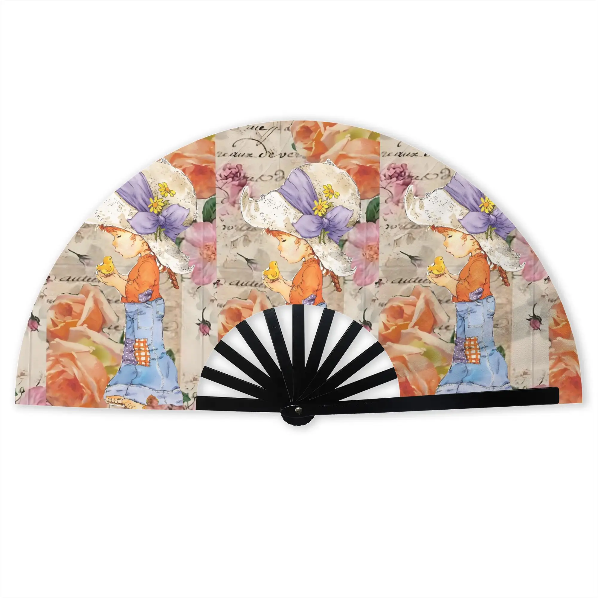 S-Sarah Manga Kay   Folding Hand Fan DIY Children's Painter Polyester Fabric Fan Novelty Summer Accessory Decorative Fans