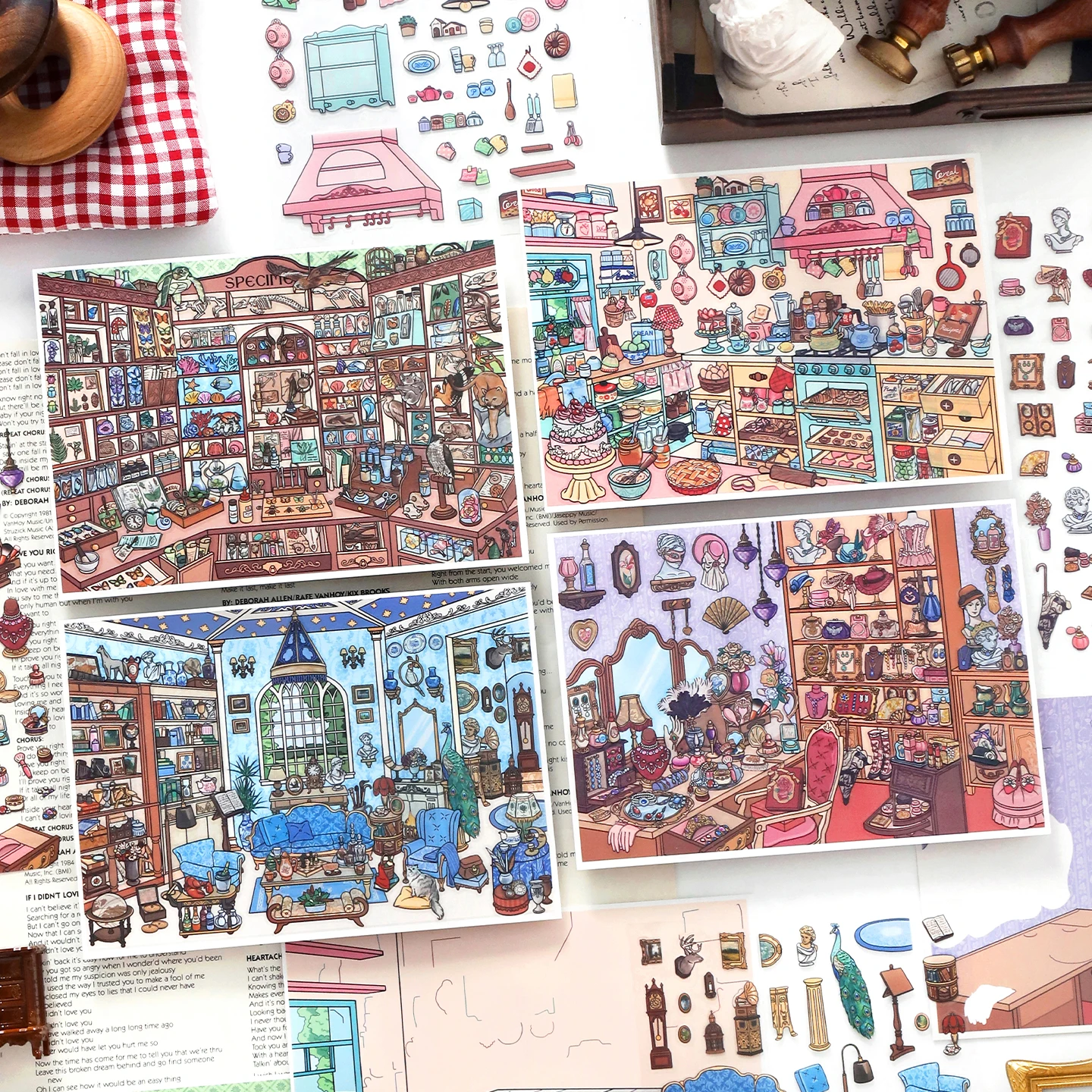 TIANZI Cartoon 3D Miniature Scene Stickers Set DIY Handcraft Cabin Landscape Pasting Stationery Cute Miniature Scene 3/12 Pcs