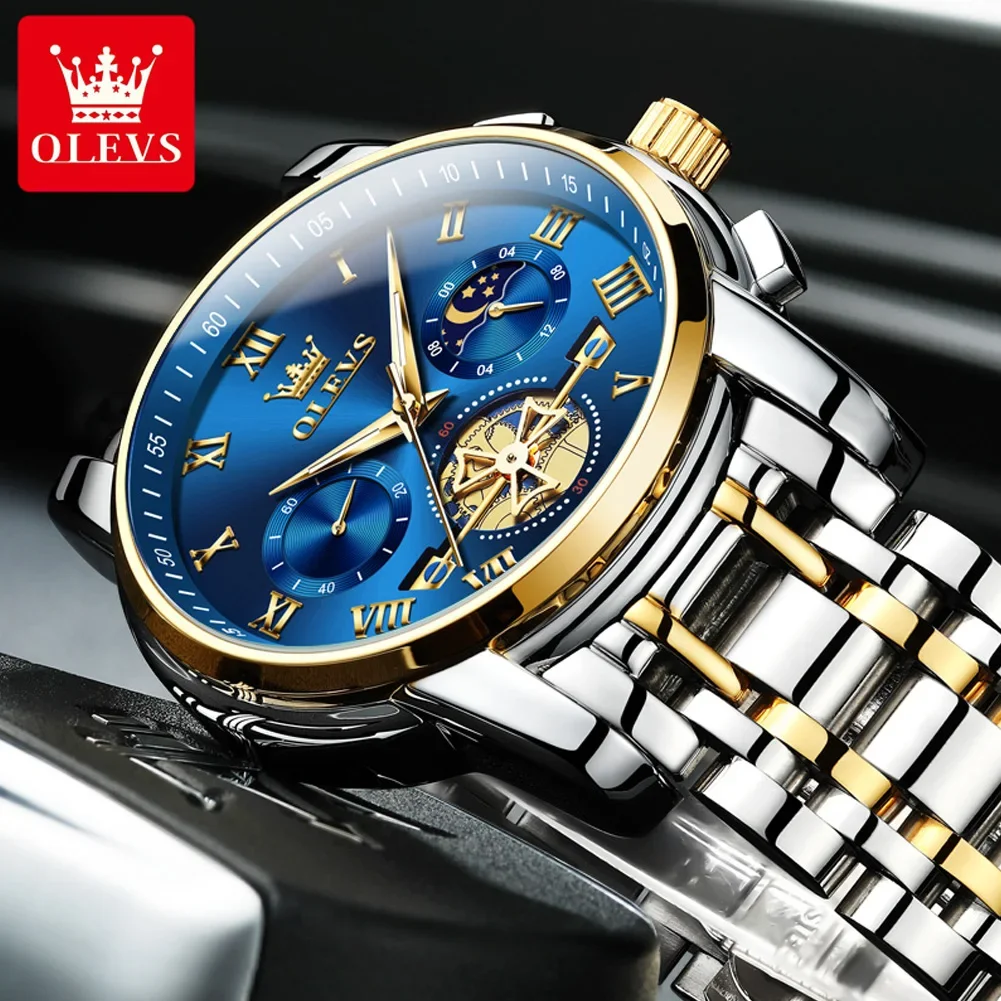 OLEVS Luxury Waterproof Quartz Watch for Men Chronograph Luminous Pointer Stainless Steel Business Mens Watches Reloj Hombre