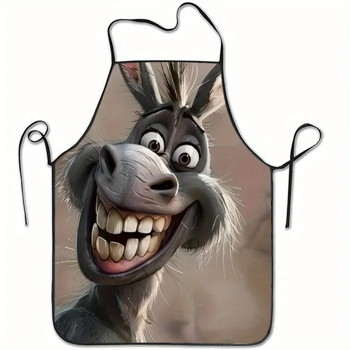 1pc Smiling Animated Donkey Character Printed Sleeveless Polyester Apron for Home Kitchen Baking Work