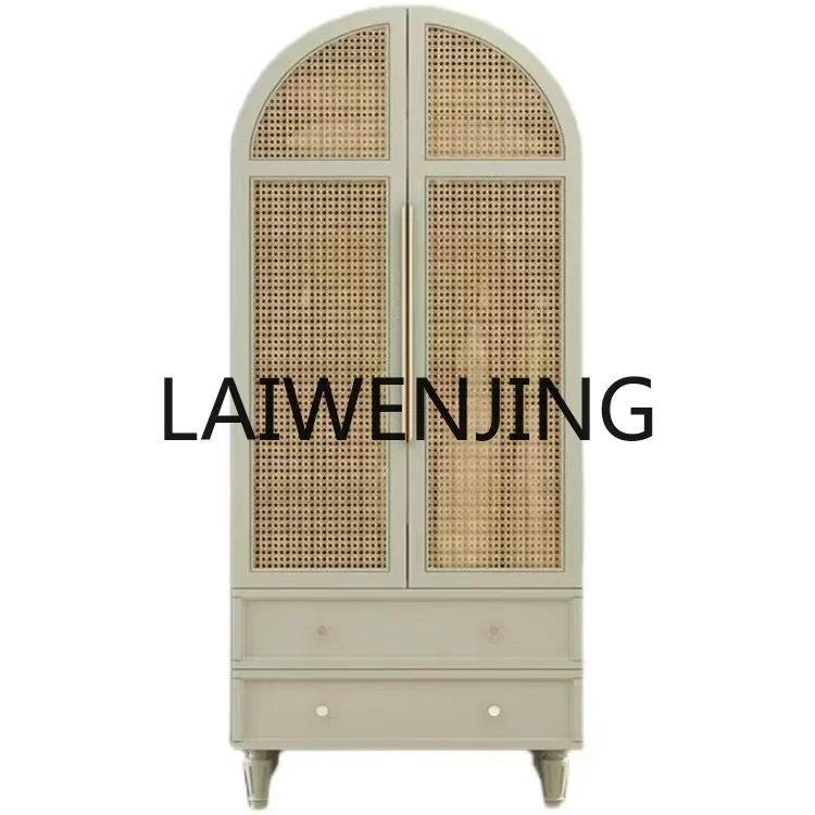 

Nordic Solid Wood Rattan Wardrobe American Simple Double Door Storage Cabinet Modern Homestay Hotel Storage Wardrobe