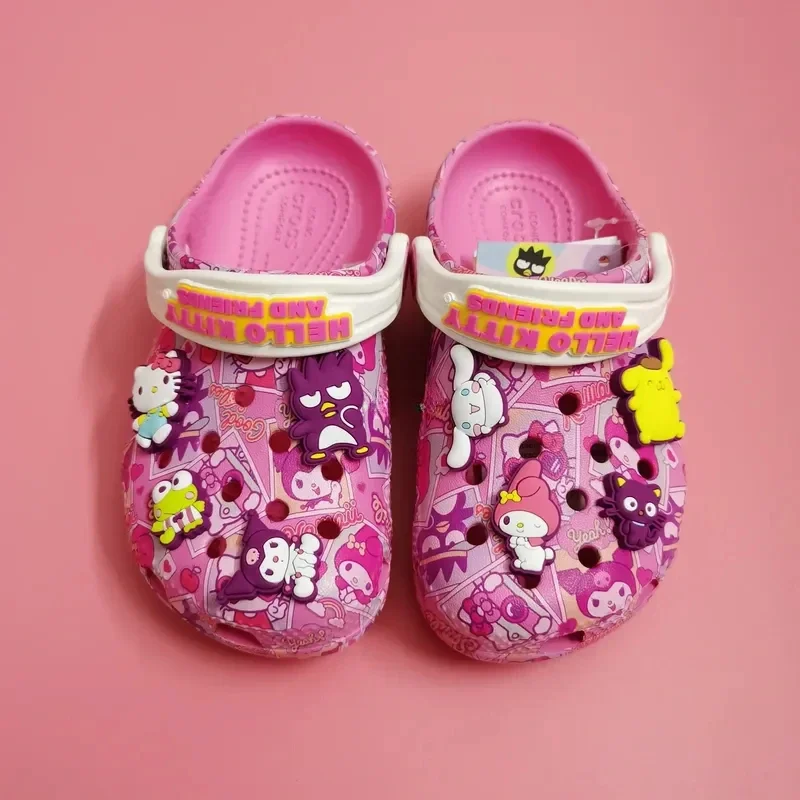 Sanrio Hellokitty Kuromi Pochacco Melody New Summer Girls Cartoon Children Slippers Non-slip Soft-soled Wrap Toe Sandals Gift