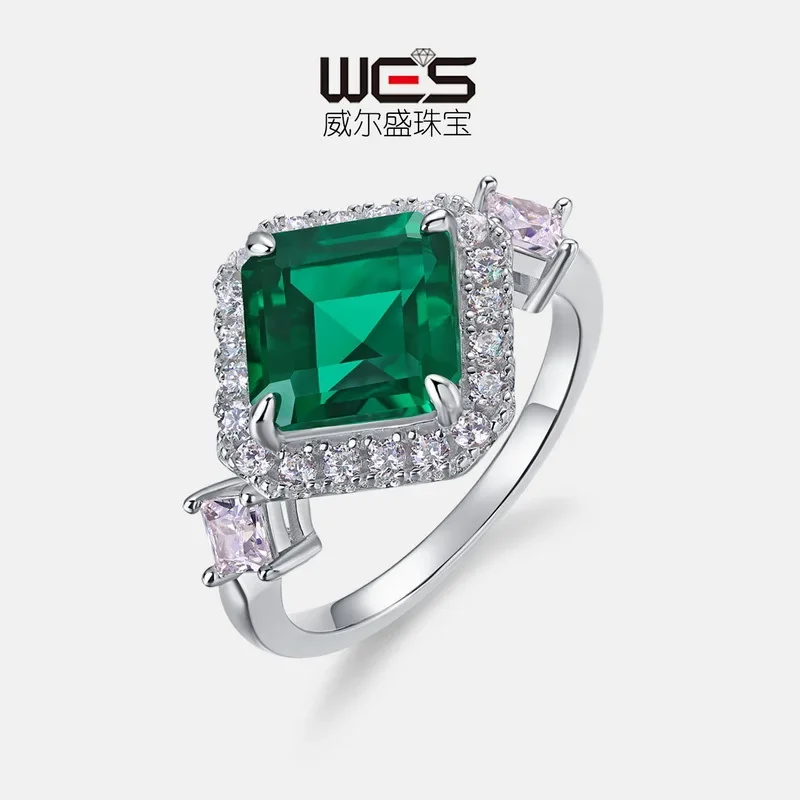 Geometric Cultured Emerald Ring for Women 18K Gold Inlaid with Colored Diamonds and Gemstones PT950 Platinum Ring Premium