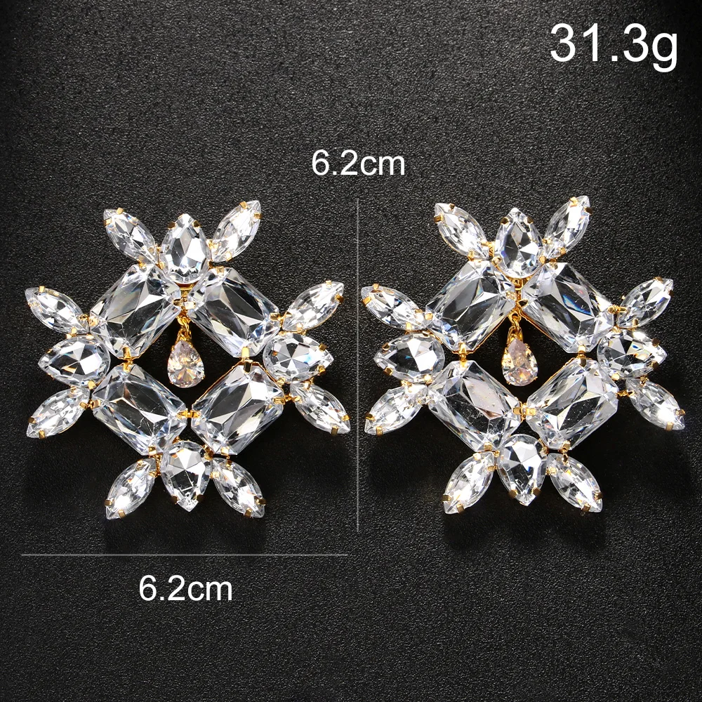 Stonefans Fahion Large Square Clip on orecchini 2024 Trend accessori Statement Bridal Hollow strass Ear Clip No Piercing