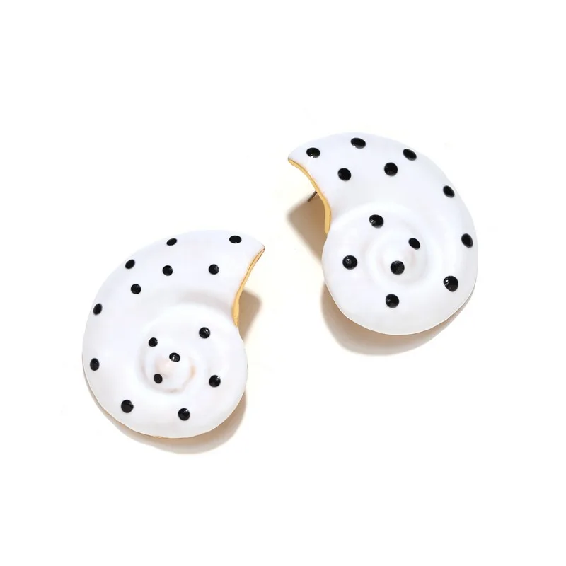 Exaggerated Creative Metal Drop Oil Polka Dot Conch Studs Earrings for Women Girl Beach Vacation Jewelry Accessories