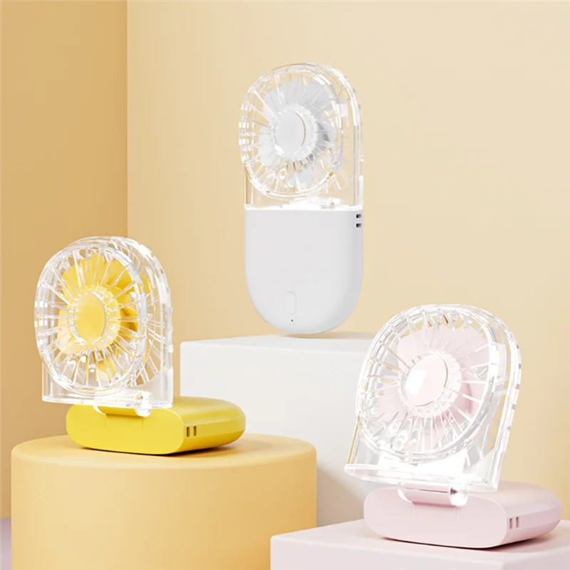Mini Folding Fan Portable USB Transparent Fan Comfortable Neck Hanging Fan White