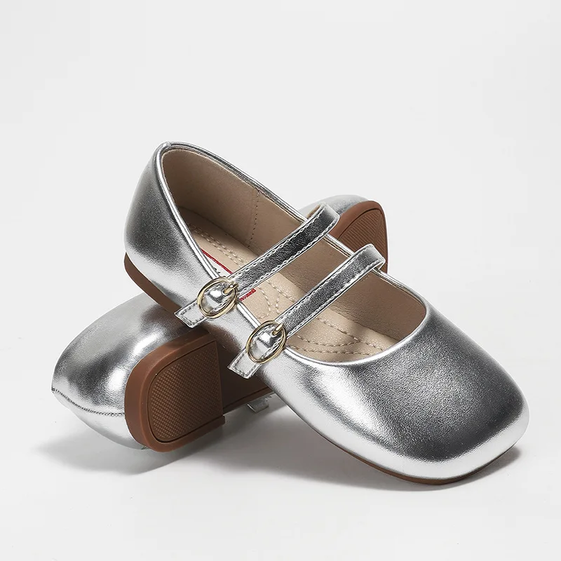 Girls Leather Dress Shoes for Party Square-toe Soft Kids Fashion Simple Versatile Soft Princess Mary Janes Flats Children Shoes