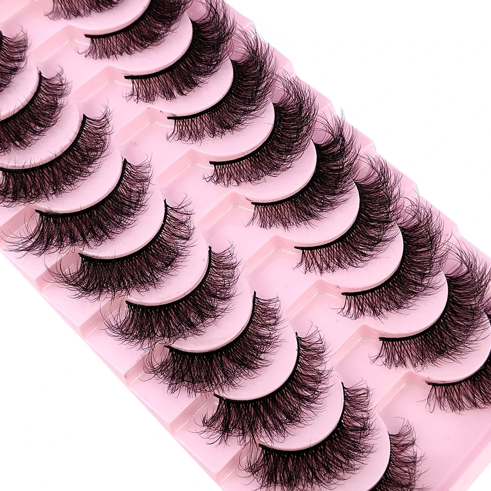 HBZGTLAD 10Pairs 3D Faux Mink Hair False Eyelashes Natural Messy Eyelash Crisscross Wispy Fluffy Lashes Extension Big Eye Makeup