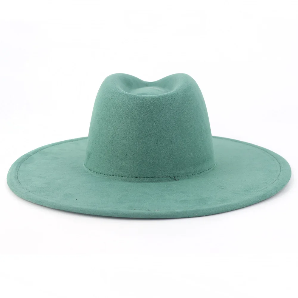Neue 9,5 cm Breite Krempe Wildleder Fedora Hut Für Frauen Weiche Geformt Männer Panama Jazz Hut Mode Rosa Hochzeit Dekoration kleid Kappe – Detail 12