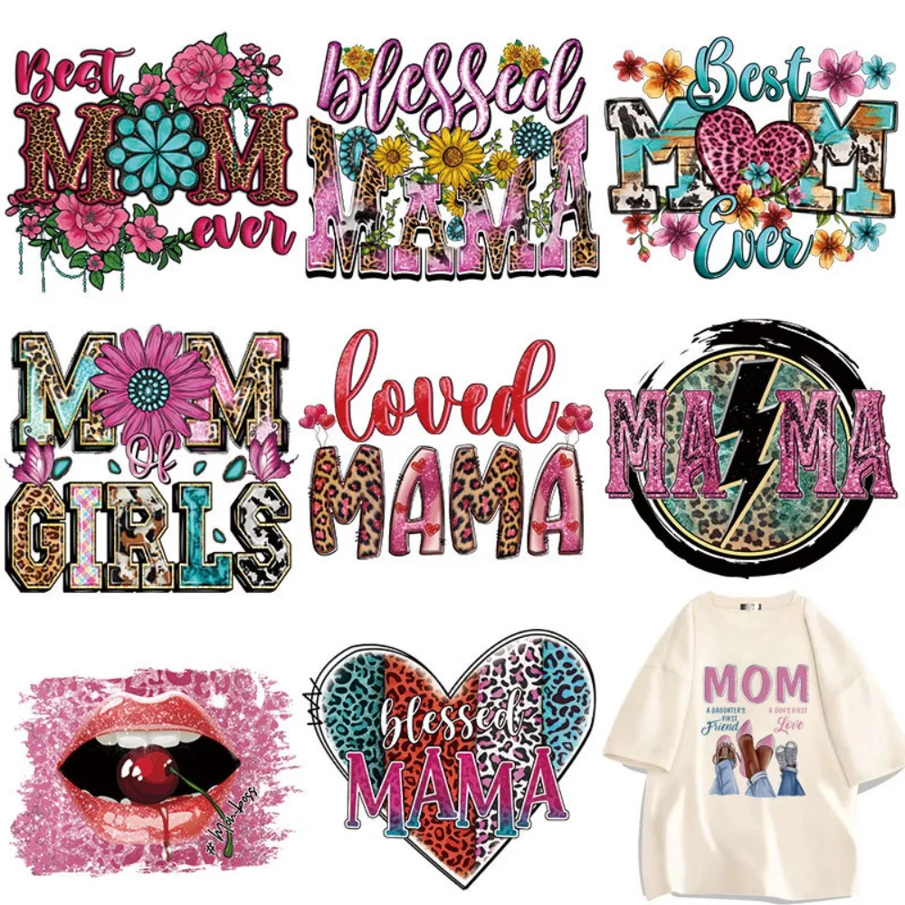 Mother's Day DIY Hot Transfer Iron-on Patches for Clothing Waterproof Iron-on Patch with Glue Print Flower Patterns