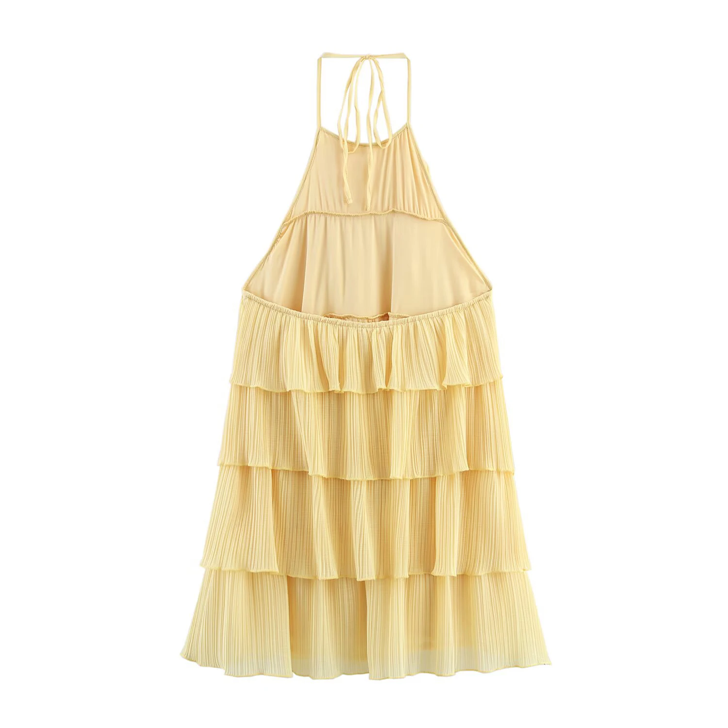 Europeu e americano 2025 verão novo feminino sexy sem costas sem mangas pendurado pescoço colarinho em camadas vestido decorativo