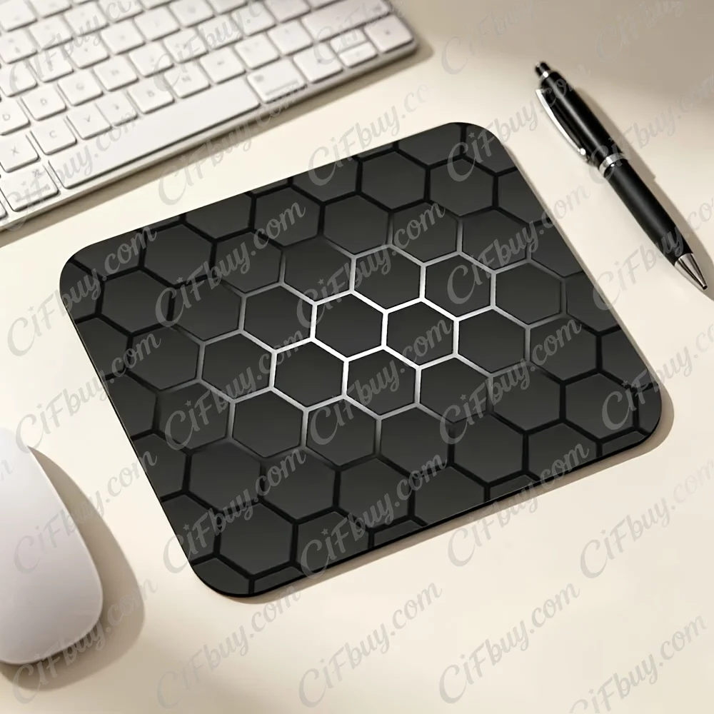 CIFbuy Mouse Pad Small Gray Hexagon Honeycomb Grid Black Glowing Tech Geometric Print Smooth Cursor Precise Tracking Non-Slip We