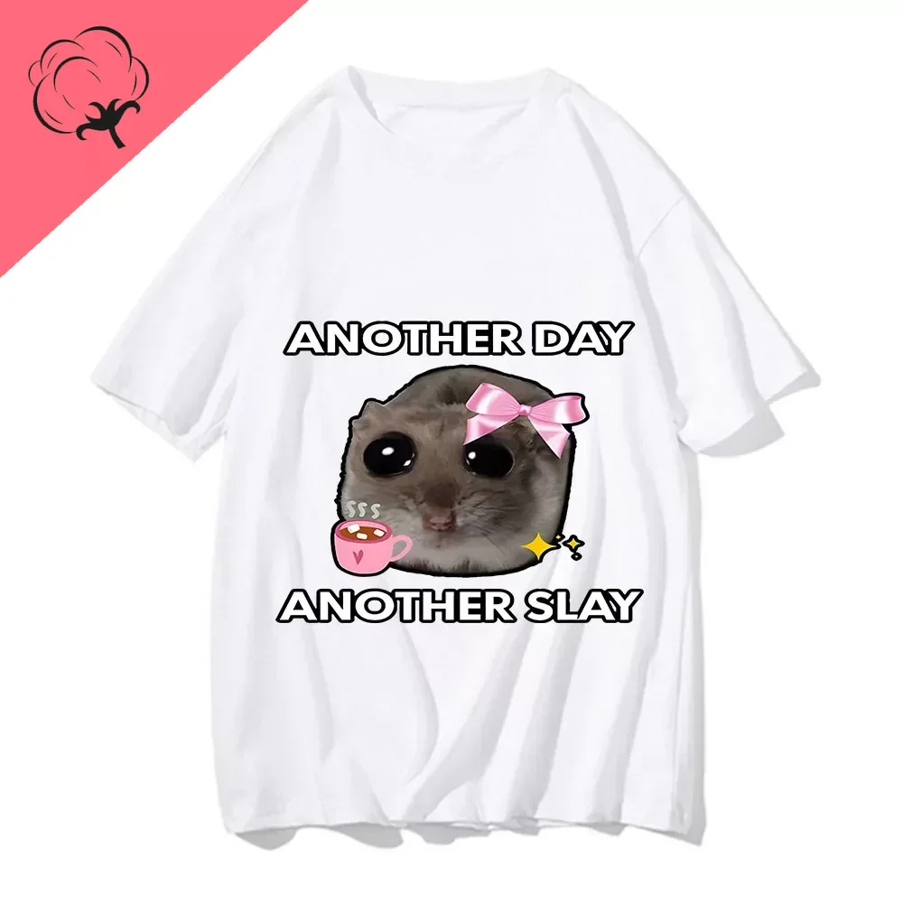 Sad hamster kills another day Fun T-shirt Casual cotton Kawaii print top unisex fashion short sleeved clothing