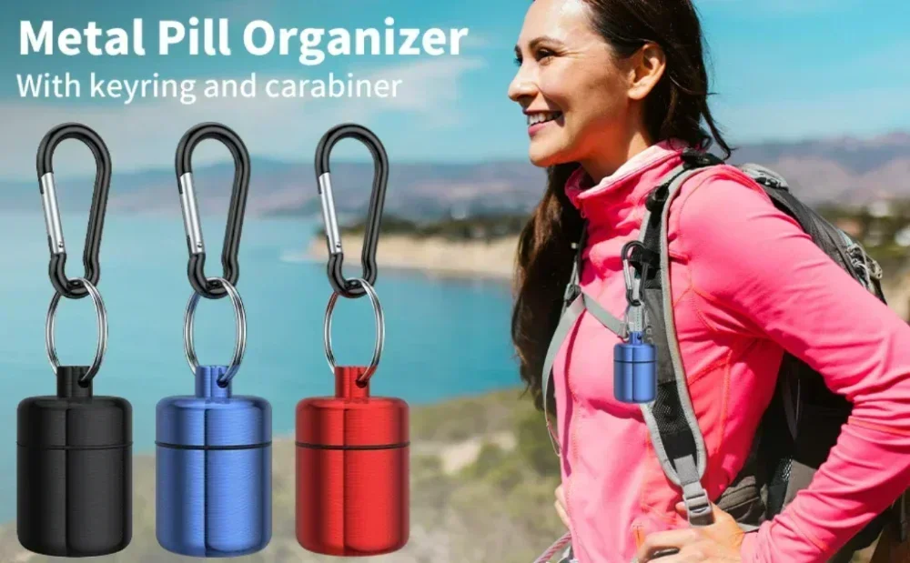 Neue Hochwertige Mini Wasserdichte Tragbare Pillendose Schlüsselanhänger Reise-Ohrstöpsel-Behälter Flasche mit Schlüsselring für Medikamentenhalter – Detail 10
