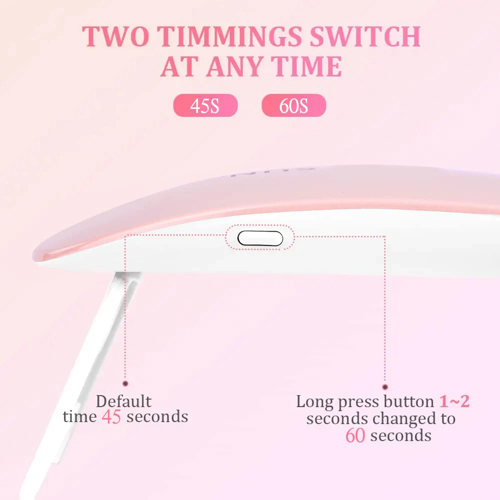 YIKOOLIN 6W UV LED มินิเล็บโคมไฟภาษาโปลิชคําโพลีเล็บเจล 60 S/120 S เครื่องมือศิลปะแบบพกพาเล็บเครื่องมือ Phototherapy เครื่อง