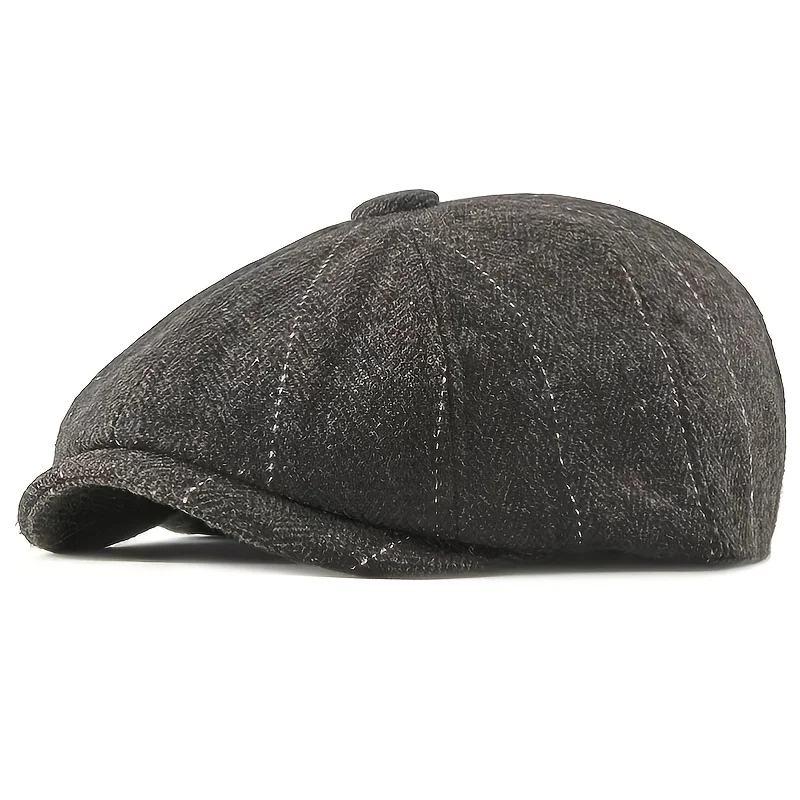 Retro Newsboy Caps für Herren, britische Malerhüte, Frühling-Herbst-Baskenmützen, Fischgrätmuster mit roter Linie, flache Mützen, Hip-Hop-Baskenmützen – Detail 6