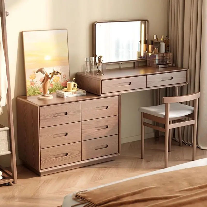 Solid wood dressing table, small apartment, bedside dresser, bedside chest of drawers, makeup mirror, integrated makeup table