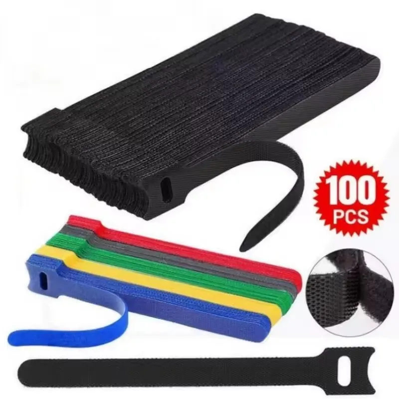 100Pcs Reusable Hook and Loop Cable Ties, Adjustable Multi Color Nylon Wire Organizer Straps for Cord Management