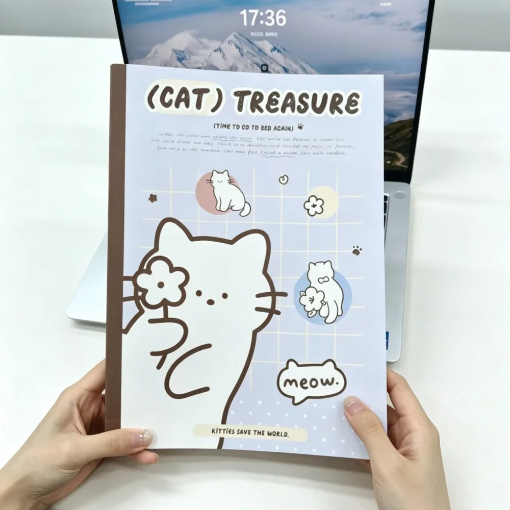 Perforated Tear Off Page Cat Notebook 55gsm Paper 200 Page Lined Study Notebook Lined Page 180 Degree Flat Lay Practice Book