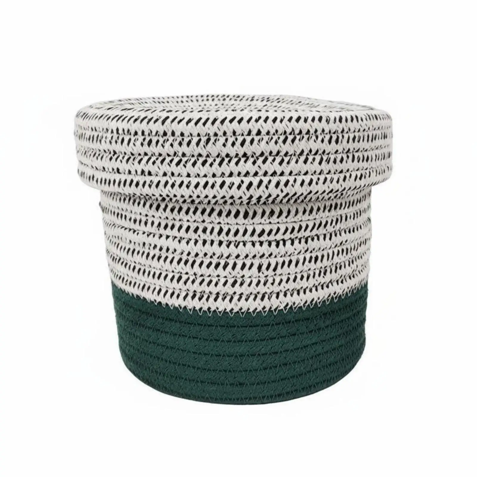 Rope Woven Basket with Lid Versatile Bi-Color Braided Container Bin Handmade Round Lidded Rope Basket for Nursery, Living Room,