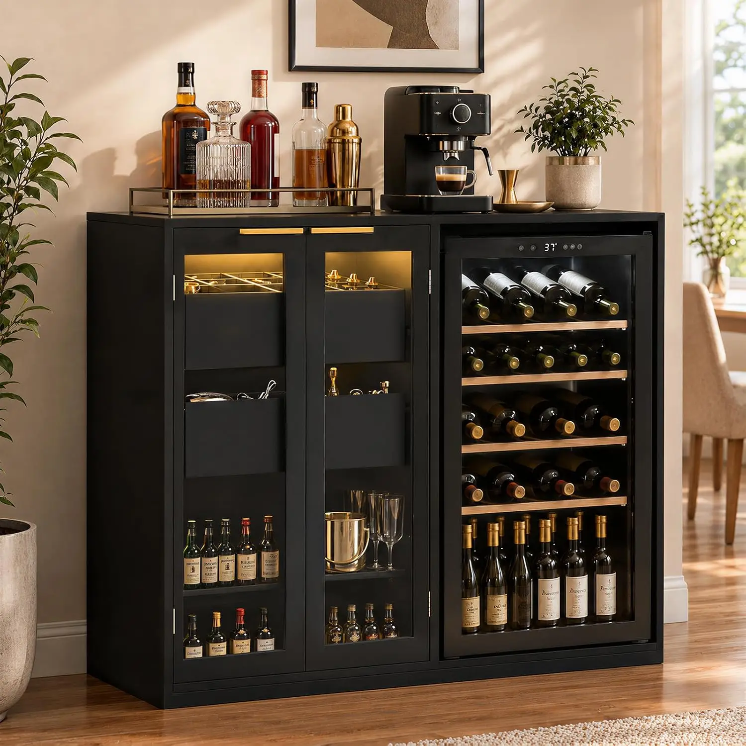 Coffee Bar Cabinet with Fridge Space & Power Outlet, Kitchen Storage Buffet Sideboard for Dining Room, 47 Inch, Customized