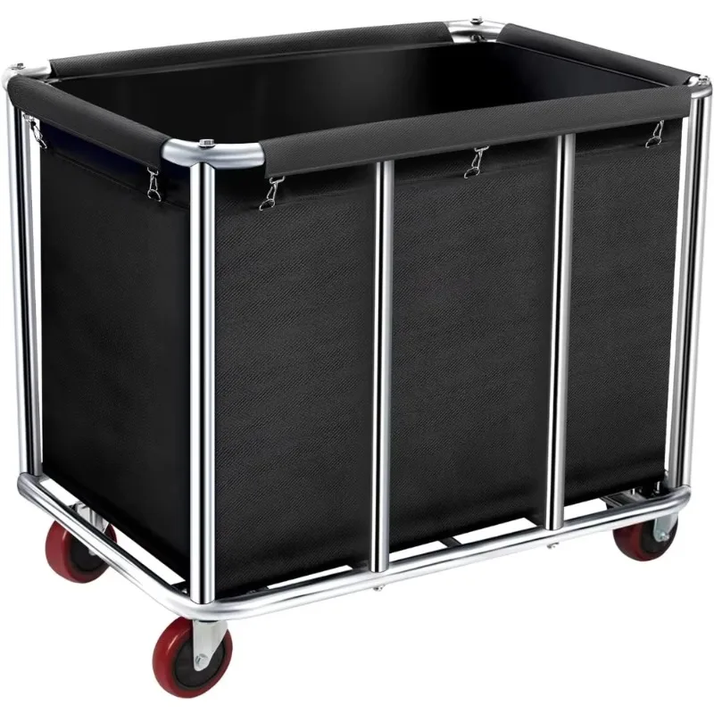

Hotel Trolley w/Wheels, Large Laundry Tumbler with Removable Waterproof Canvas Lined Basket, Heavy Duty Stainless Hotel Trolley