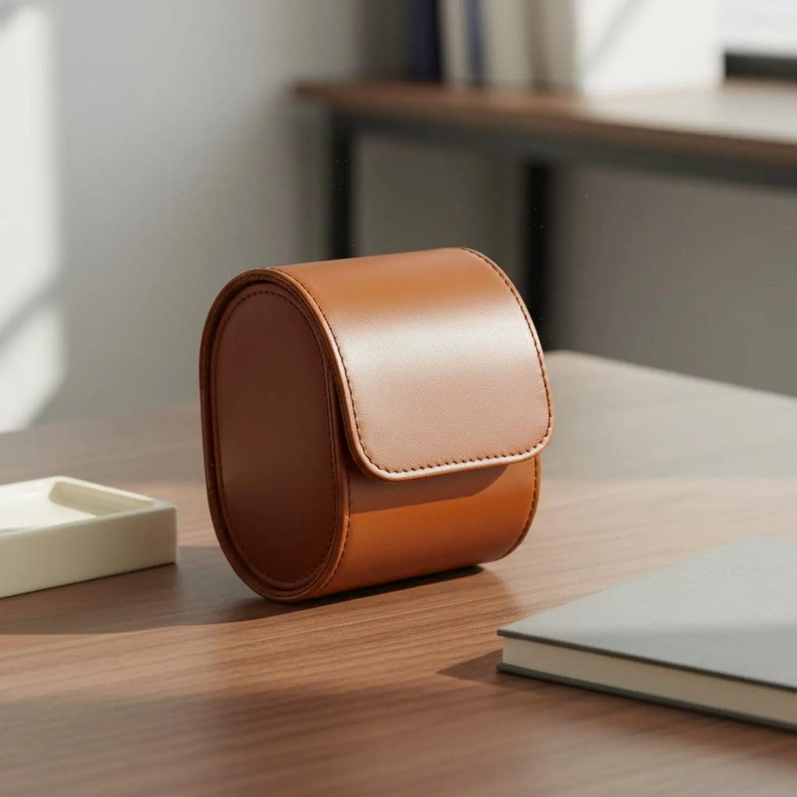 Travel Watch Roll Case PU Leather Single Slot with Velvet Cushion for Bracelet Small Jewelry