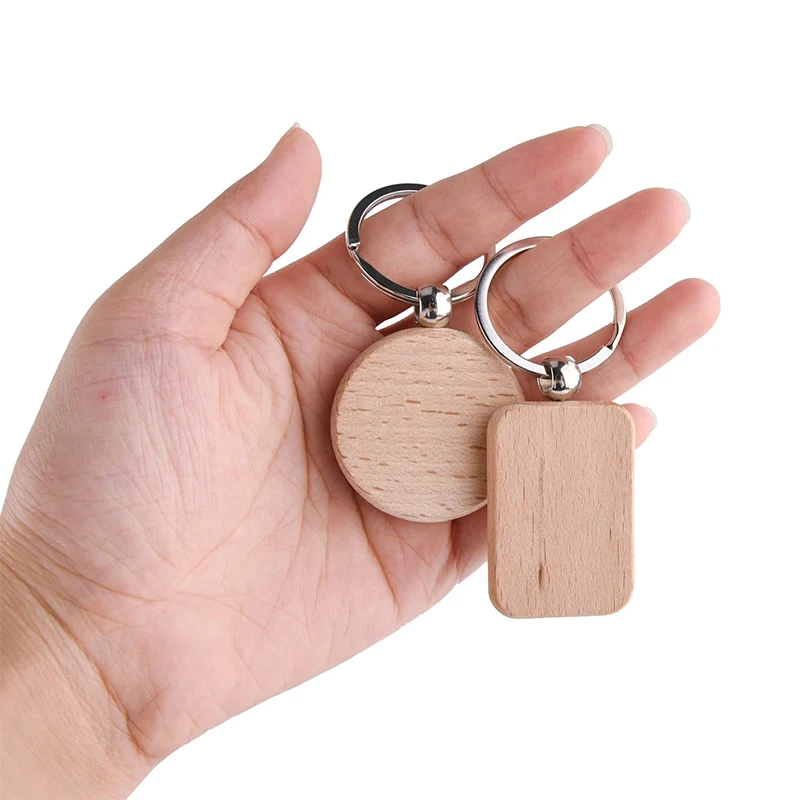 50Pcs Wood Key Ring Blank Craft Wood Blank Wooden Signs for Crafts Wood Keychain