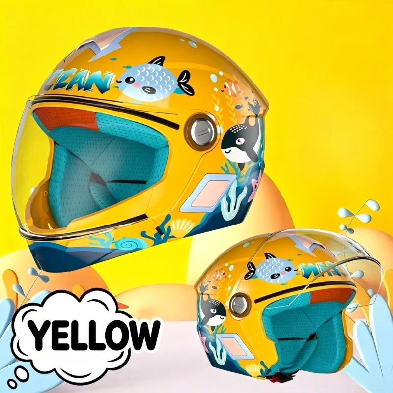 Kids Motorcycle Helmet Ages 3-12 Boys Girls Cartoon Full Face Open Face Riding Helmet with Clear Visor Padded Lining
