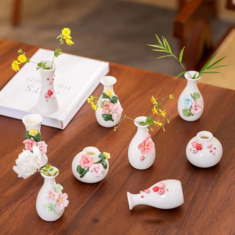 Mini Vase Handmade Ceramic Floral Ornaments Dry Flower Planting Hydroponic Living Room Luxury Office Desktop Decoration