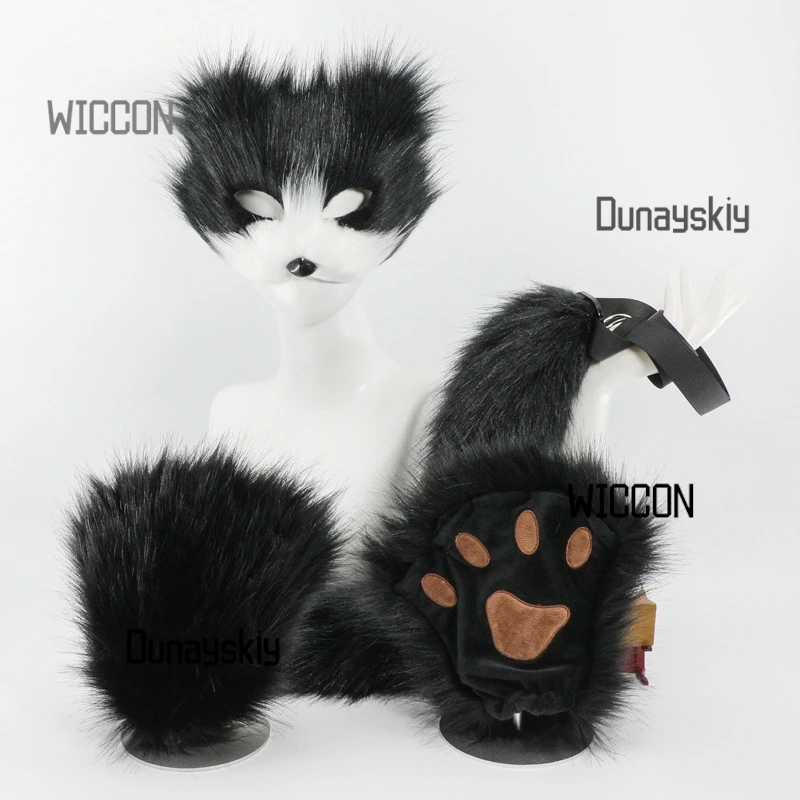 Пушистая маска лисы, опора для хвоста зверя, плюшевая маска с когтями лисы, набор масок на Хэллоуин, Рождество, каваи, аксессуары для косплея