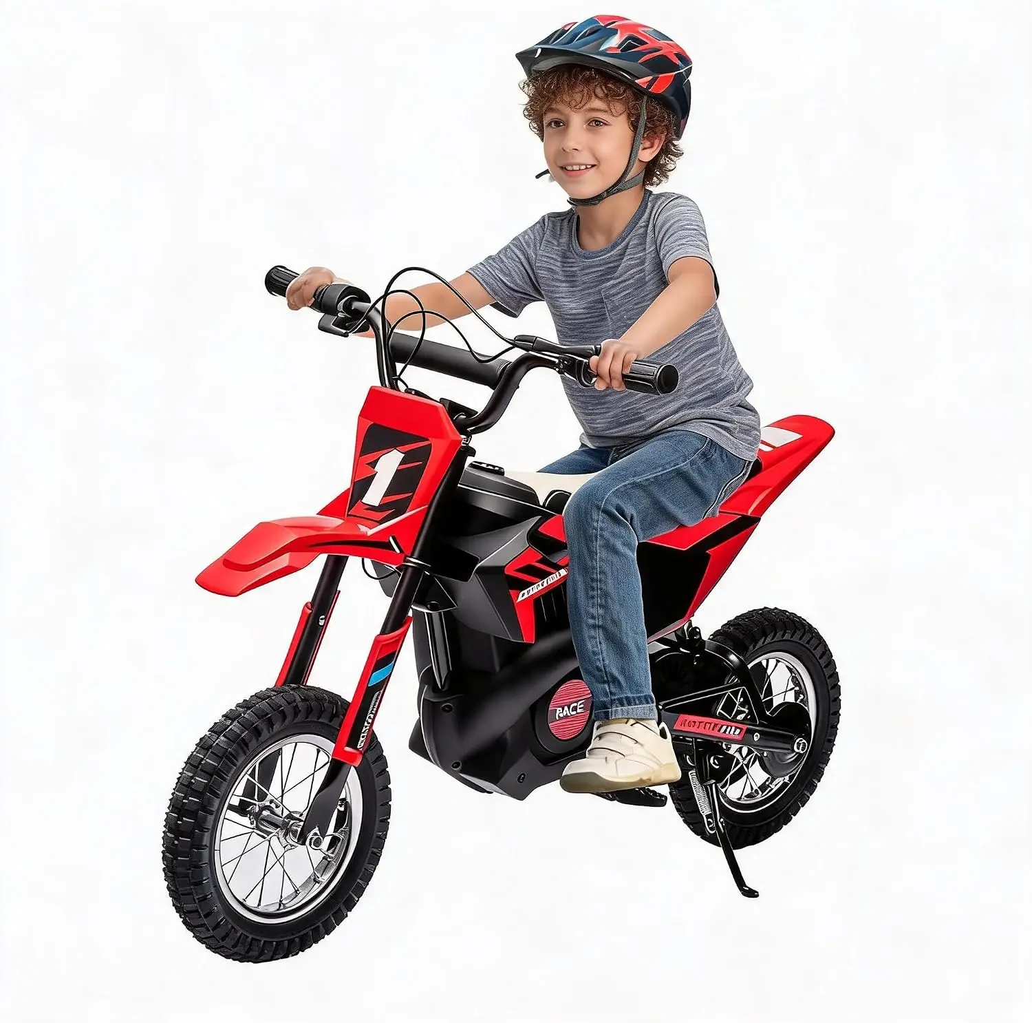 24V Kids Electric Ride Motorcycle with Leather Seat Inflatable Wheel Off Road Toy Car Birthday Gift for Boys And Girls 5-10 Years Old 250W Motor 13.6MPH Fast Speed