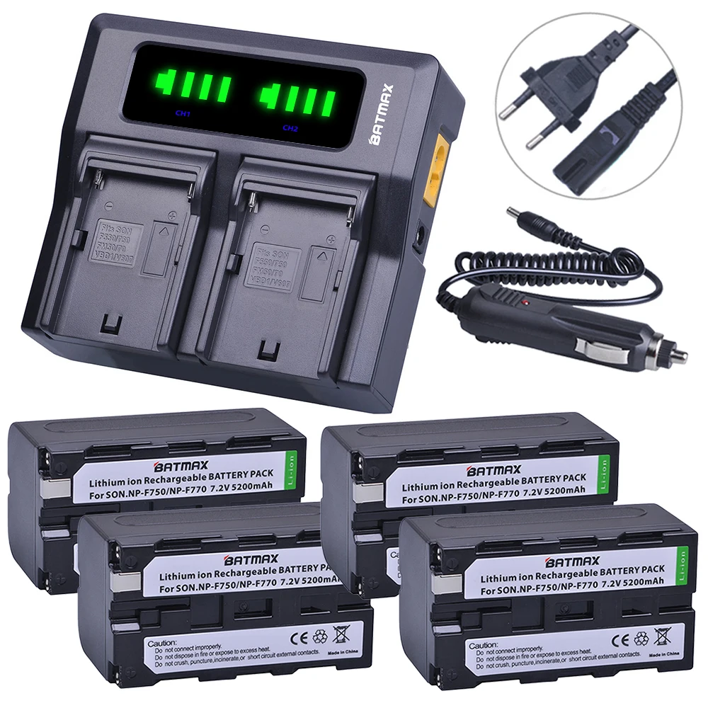 

4Pcs 5200mAh NP-F770 NP-F750 NP F770 NP F750 750 Batteries + Ultra Faster LCD DUAL Charger Kits for Sony CCD-RV100 DCR-TRU47E