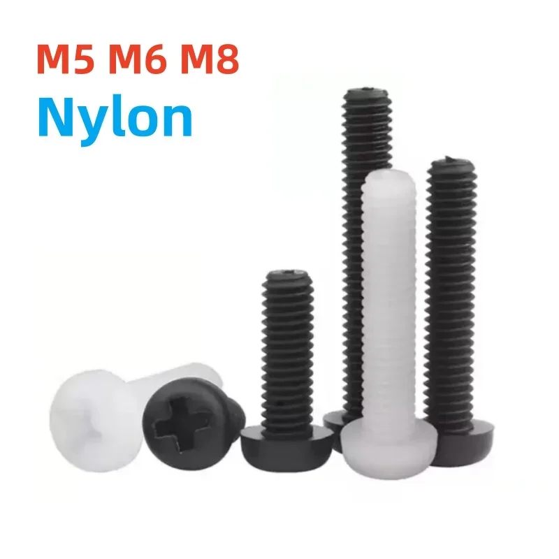 M5 M6 M8 أسود/أبيض النايلون البلاستيك فيليبس عموم رئيس مسامير معزول فيليبس عموم رئيس الصليب مسامير مستديرة البراغي