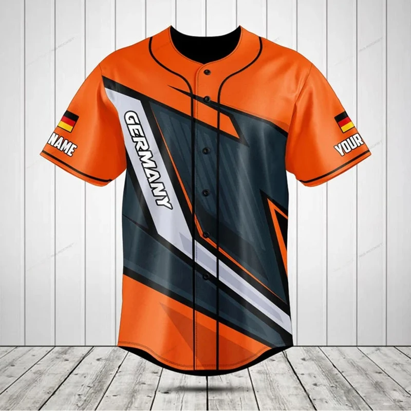 Personalized Germany Shield Graphic Button Shirt Summer Casual Boys Fashion Streetwear Baseball Team Jersey Short Sleeve Clothes