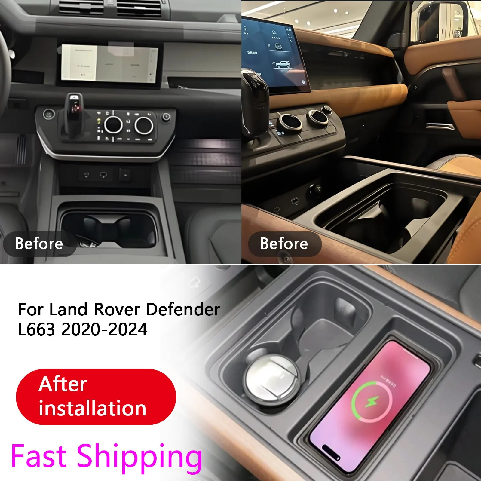 for Land Rover Range Rover Defender 2020-2024 Car Wireless Mobile Phone Charger Center Console Storage fast charge plate holder