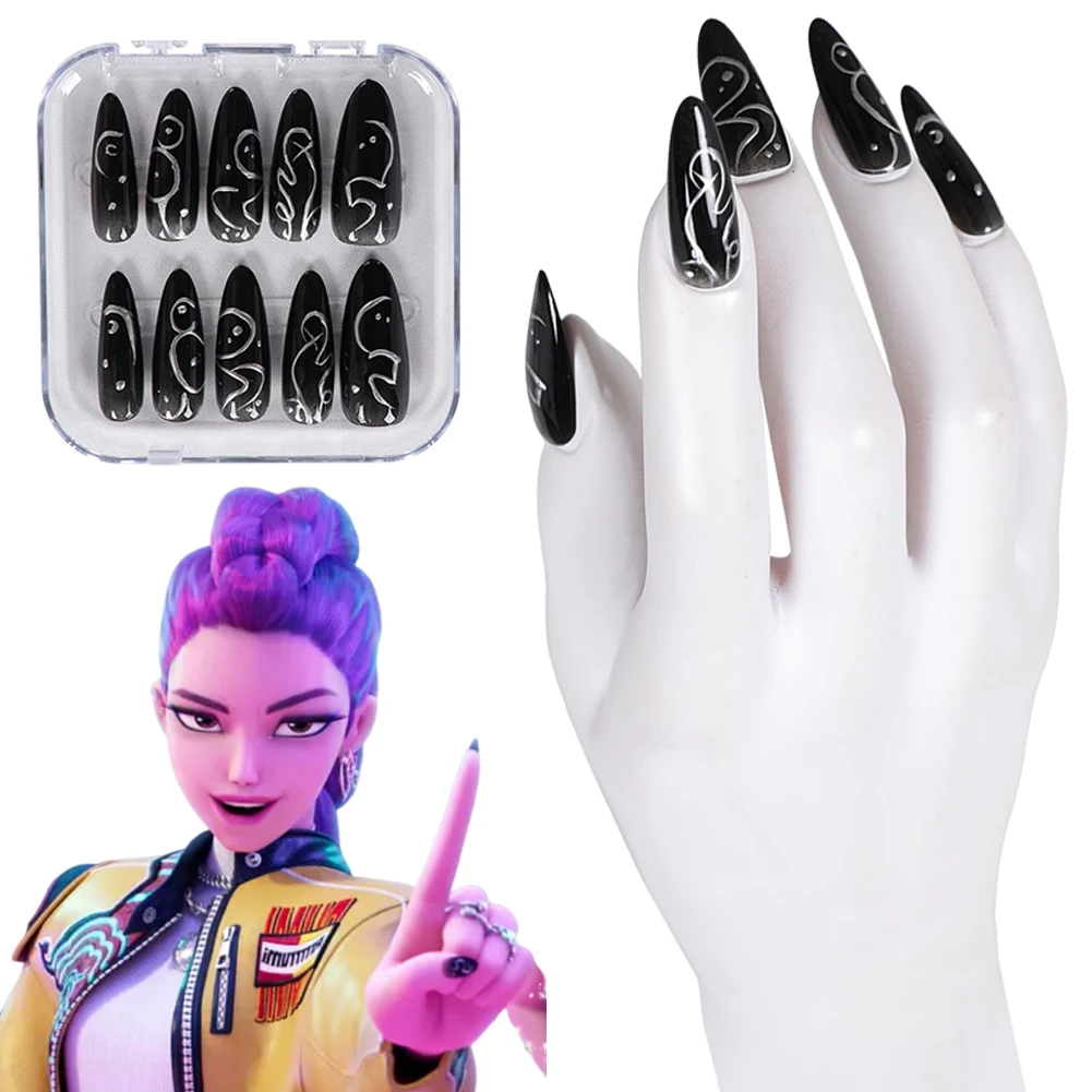 

2025 Cartoon Demon Hunter of KPop Cosplay Rumi Pretty Sexy Fake Nails Black Fashionable Kawaii Nail Art Accessories Manicure