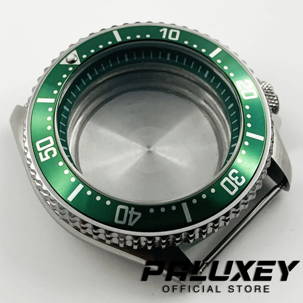 Casing jam tangan cincin hijau 42mm, casing baja tahan karat Titanium Bezel cocok dengan gerakan SKX007 SKX009 NH35 NH36