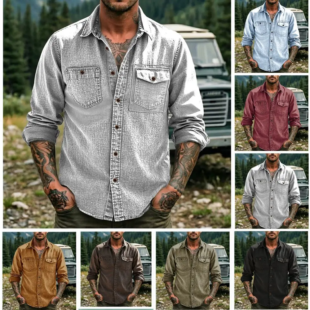 Outdoor-Casual-Mens-Linen-Shirts-Long-Sleeve-Button-up-Turn-down-Collar-Multi-Pocket-Cargo-Shirt-Men-Spring-Vintage-Cardigan-Top