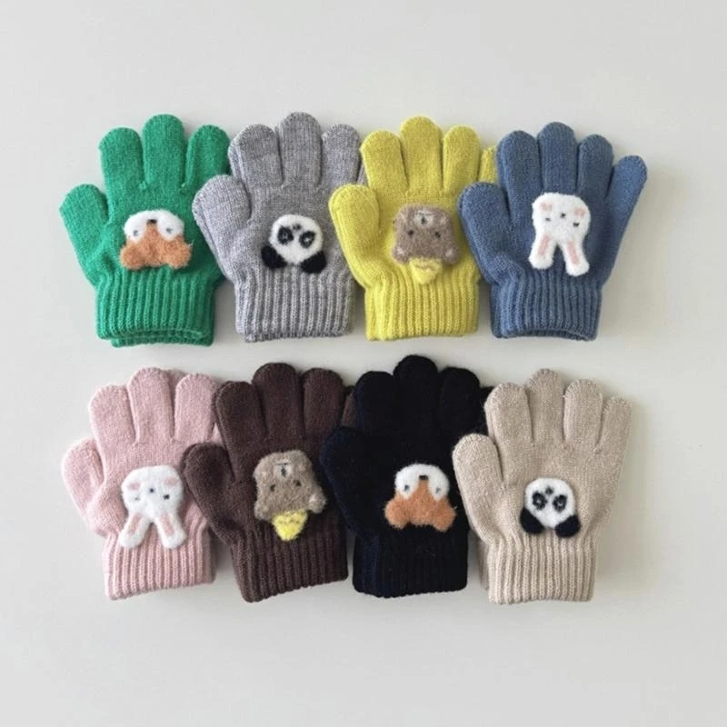 

M76C Autumn Winter Knitted Gloves Cartoon Animal Warm Mittens for Kids 3 to 6 Years Outdoor Gloves for Baby Girls Boys