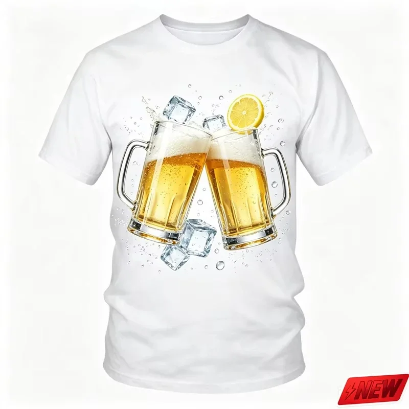 3D Print Beer Graphic T-shirt Men Funny Fresh Casual Short Sleeve Unisex Tee Summer Beer Lover Drinking Party Streetwear Top