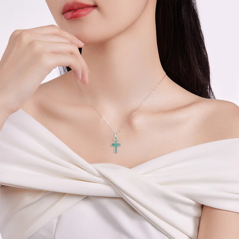 Natural A-grade Jadeite Blue Water Cross Pendant Necklace Unisex Authentic Jewelry Wholesale Drop Shipping