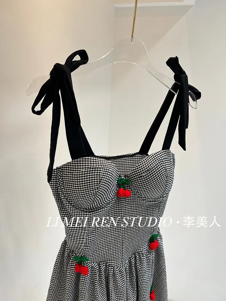 New cherry checkered steel skirt one-piece swimsuit women's plus size slimming
