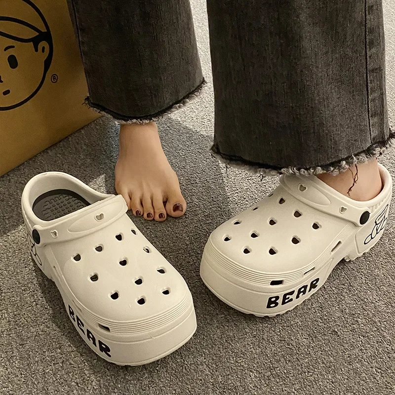 Women Slippers Cute Cartoon Platform Fashion Clogs Summer Shoes Woman Beach Slides Thick Bottom DIY Flower Female Street Sandals